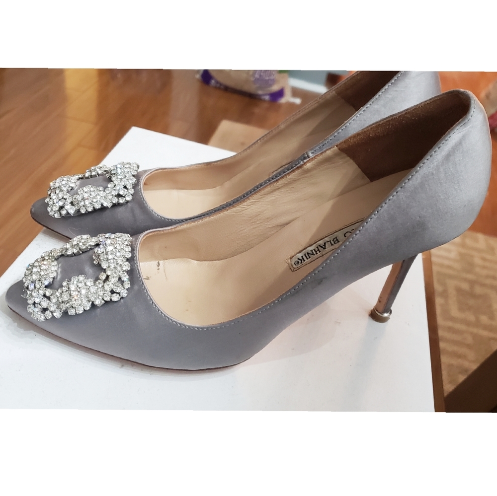 Manolo Blahnik Hangisi Grey Satin
